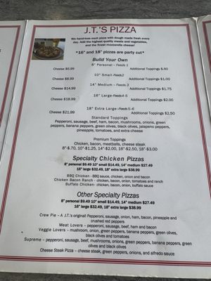 Menu photo 1 J T's Pizza & Subs Simpsonville, KY