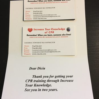 Increase Your Knowledge - Magnet, business card, and nice personalized thank you for completing the class. - First Aid Classes Near Me - Columbus, Ohio