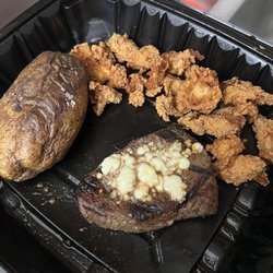 Texas Roadhouse - Everything over cooked and dry. Chicken was mostly fried breading. Potato seemed to be sitting under a heat lamp for a long time.