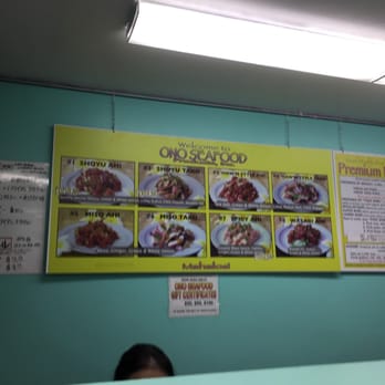 Ono Seafood - Menu on da wall - Seafood Near Me - Honolulu, Hawaii