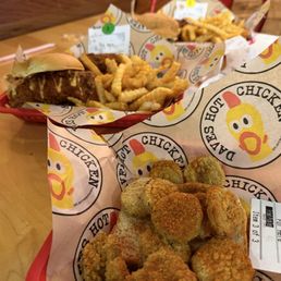 Fried pickles and slider with chicken tender meal