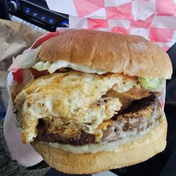Fatburger & Buffalo's Express - Impossible fat burger with egg and onion ring added.
