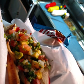 Odalys Hot Dogs - Bacon Wrapped Hot Dog with Onions, Peppers, Avocado, Pico de Gallo, Chips and Drink for only $4.00! - Hot Dogs Near Me - Los Angeles, California Odalys Hot Dogs - Bacon Wrapped Hot Dog with Onions, Peppers, Avocado, Pico de Gallo, Chips and Drink for only $4.00! - Hot Dogs Near Me - Los Angeles, California