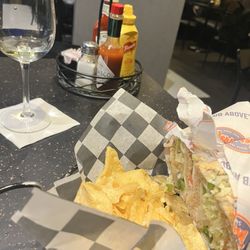 Lucky Streak at LAS - Vegetarian sub and a glass of Sauvignon Blanc. What more could you want?