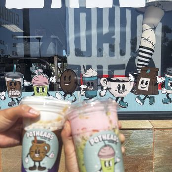 Potheads Coffee - 24 oz matcha with strawberry cold foam with fruity pebbles  24 oz Ube with coconut cold foam - Coffee & Tea Near Me - Oxnard, California