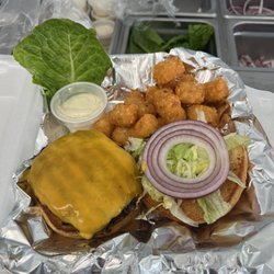Fresh Off The Hook - Fresh off the hook cheeseburger with tots