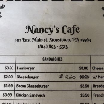Nancy's Cafe - the menu for the restaurant - Cafes Near Me - Stoystown, Pennsylvania