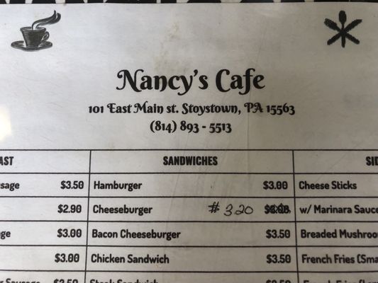 Menu photo 3 Nancy's Cafe Stoystown, PA