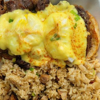 Button Up Cafe - Braised short rib Benny with upgrade fried rice. Generous portion size. Shared w/ my other half. - Breakfast & Brunch Near Me - Pearl City, Hawaii Button Up Cafe - Braised short rib Benny with upgrade fried rice. Generous portion size. Shared w/ my other half. - Breakfast & Brunch Near Me - Pearl City, Hawaii