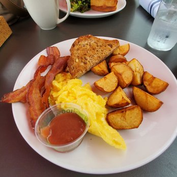 Winslow's Table - Scrambled eggs, house made sourdough toast, crispy bacon, fried potatoes and a lovely Strawberry rhubarb jam! - New American Near Me - University City, Missouri Winslow's Table - Scrambled eggs, house made sourdough toast, crispy bacon, fried potatoes and a lovely Strawberry rhubarb jam! - New American Near Me - University City, Missouri