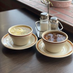 Hot & Sour Soup (left) Egg Drop Soup (right)