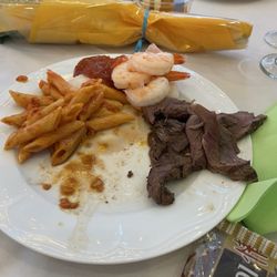 Penne, steak and shrimp.