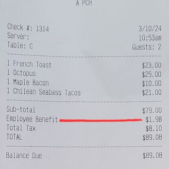 A PCH - Employee Benefit is added & then taxed. 03-10-2024 - Breakfast & Brunch Near Me - Long Beach, California A PCH - Employee Benefit is added & then taxed. 03-10-2024 - Breakfast & Brunch Near Me - Long Beach, California