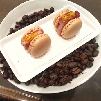 Spago - Maple macaron with bacon, egg yolk jam, coffee - New American Near Me - Beverly Hills, California Spago - Maple macaron with bacon, egg yolk jam, coffee - New American Near Me - Beverly Hills, California