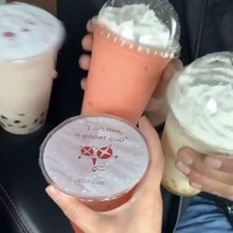 Cookie's & Cream Milk Tea W/Tapioca  Strawberry Tea W/Strawberry Jellies , Orange & Cream Dream , Love Dream W/Green Apple Popper