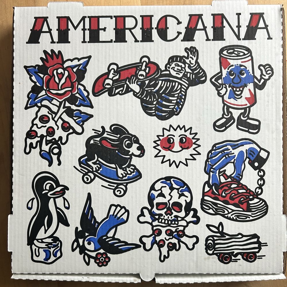 Americana Pizza - Current Pizza Box Art. Changes often - Pizza Near Me - Boise, Idaho Americana Pizza - Current Pizza Box Art. Changes often - Pizza Near Me - Boise, Idaho