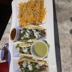 Tequila & Sazon - Carne Asada tacos with Rice