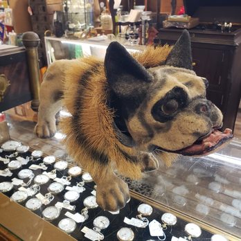 Holly Antiques - 1800's "French Bulldog" flocked paper mache' with glass eyes and cool collar. Even growls when you pull his chain. In wonderful condition. - Antiques Near Me - Holly, Michigan Holly Antiques - 1800's "French Bulldog" flocked paper mache' with glass eyes and cool collar. Even growls when you pull his chain. In wonderful condition. - Antiques Near Me - Holly, Michigan