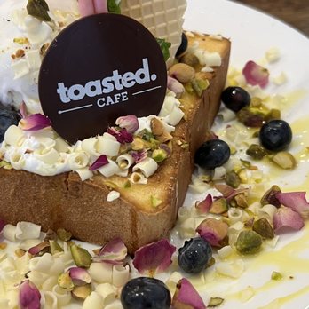 Toasted - Saffron-Rose Toast, with pistachios and blueberries - Coffee & Tea Near Me - Montrose, California
