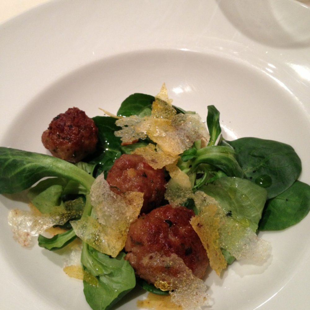 Osteria La Torre - Veal meatballs with spinach and baked, flake cheese. Delicious! - Italian Near Me - Cherasco, CN