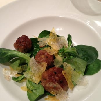 Osteria La Torre - Veal meatballs with spinach and baked, flake cheese. Delicious! - Italian Near Me - Cherasco, CN