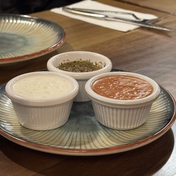 ABA Turkish Restaurant - The sauces for the pita bread they gave us - Turkish Near Me - New York, New York ABA Turkish Restaurant - The sauces for the pita bread they gave us - Turkish Near Me - New York, New York