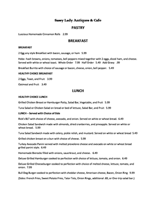 Menu photo 2 Sassy Lady Antiques & Cafe Burden, KS