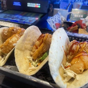 PT's Gold - Triple fried SHRIMP TACOS. It was crispy good - Sports Bars Near Me - Las Vegas, Nevada