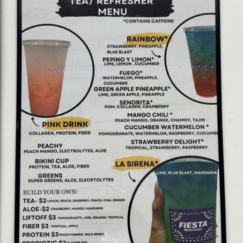 Fiesta Nutrition - Refresher/Tea Menu - Juice Bars & Smoothies Near Me - Sacramento, California Fiesta Nutrition - Refresher/Tea Menu - Juice Bars & Smoothies Near Me - Sacramento, California