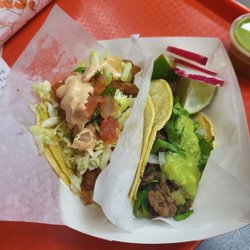 Left shrimp taco Right asada taco