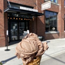 Exterior outside entrance of Earnest Ice Cream - Chocolate hazelnut brownie. Perfect on sunny day - Vancouver, British Columbia Exterior outside entrance of Earnest Ice Cream - Chocolate hazelnut brownie. Perfect on sunny day - Vancouver, British Columbia