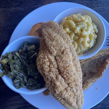 Simply Soulful - Catfish dinner with greens and mac and cheese. - Desserts Near Me - Seattle, Washington