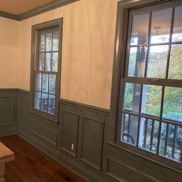 Wainscoting and windows painted (the rest is being wallpapered)