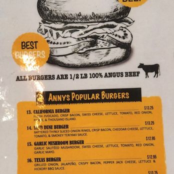 Anny's Fine Burger - Menu as of 11/30/2023. - Burgers Near Me - San Diego, California