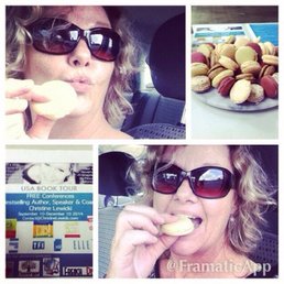a woman eating macarons a woman eating macarons