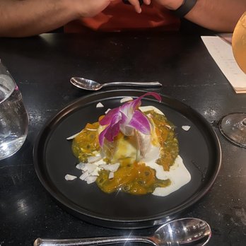 Lily - Valentines menu: coconut ice cream over a puff pastry with passion fruit. - Vietnamese Near Me - San Francisco, California