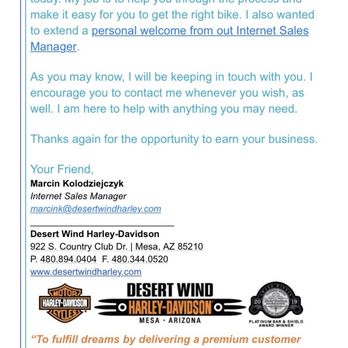 Desert Wind Harley-Davidson - Desert wind generic email response - Motorcycle Dealers Near Me - Mesa, Arizona Desert Wind Harley-Davidson - Desert wind generic email response - Motorcycle Dealers Near Me - Mesa, Arizona