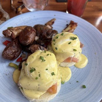 Rusty Pelican - Miami - Egg Smoked Salmon Benedict - Seafood Near Me - Key Biscayne, Florida