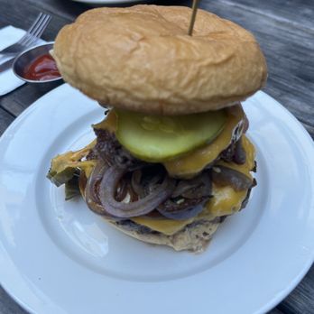 Two 8 Two Bar & Burger - Double Cheeseburger with toppings - Burgers Near Me - Brooklyn, New York