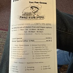 Thai For You - Menu