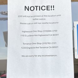 Gardena One Stop Employment - Notice of EDD Location.