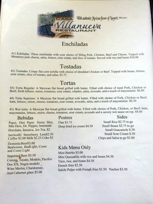 Menu photo 1 Casa Villanueva Merrill, OR