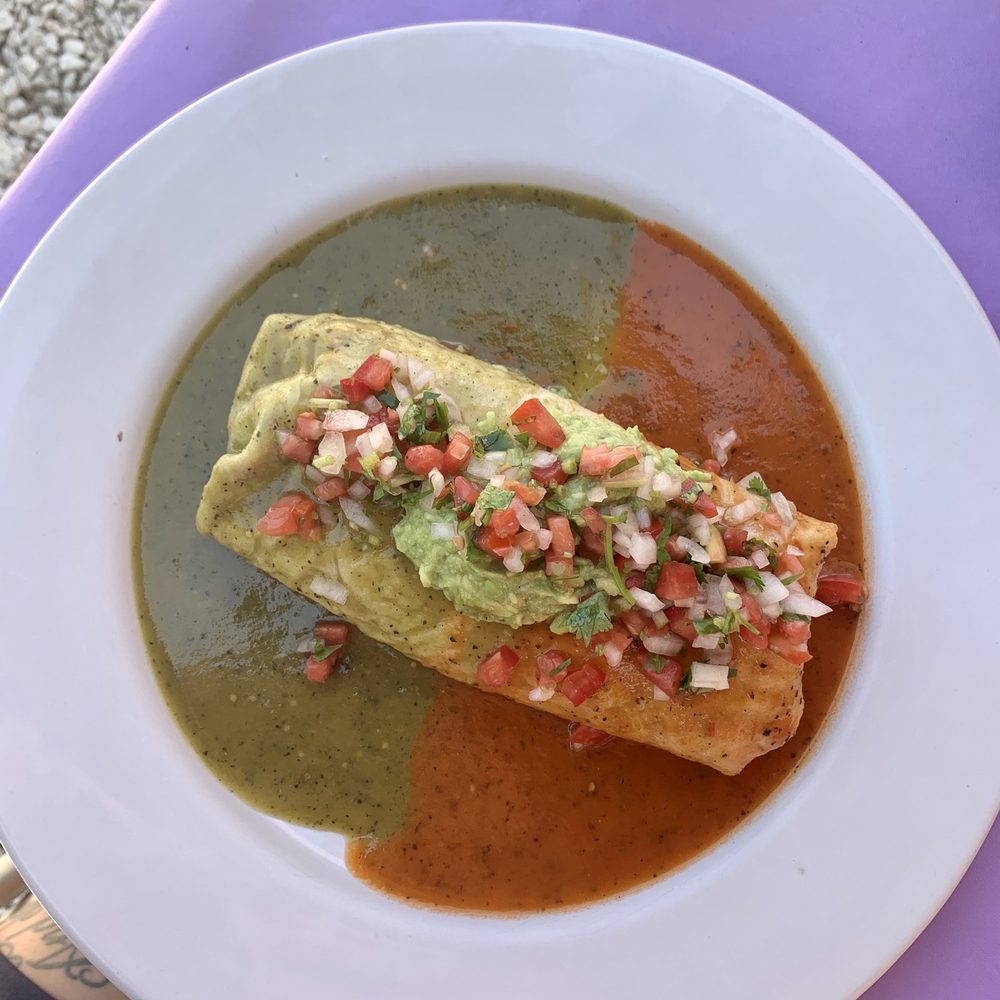 Ruben's - Veggie burrito with red and green sauces - Mexican Near Me - Isla Mujeres, ROO Ruben's - Veggie burrito with red and green sauces - Mexican Near Me - Isla Mujeres, ROO
