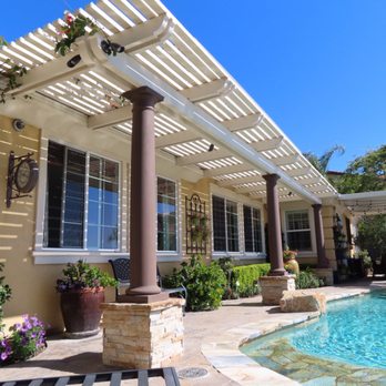 RKC Construction - Lattice classic series patio cover with custom round columns on stone veneer - Patio Coverings Near Me - Lakeside, California RKC Construction - Lattice classic series patio cover with custom round columns on stone veneer - Patio Coverings Near Me - Lakeside, California
