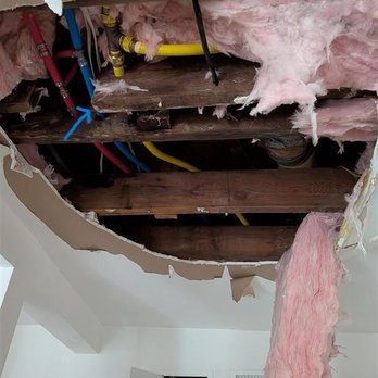Simple Plumbing - Due to poorly executed remodel, highlighted beam began to sage. Simple Plumbing would not fix drywall until beam was fixed, but wouldn't fix - Plumbing Near Me - Fontana , California
