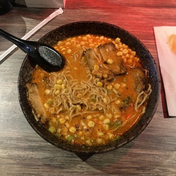 Hon Ramen - Spicy Tonkotsu Ramen with corn added. Normally comes with a egg, also bean sprouts. - Ramen Near Me - Bakersfield, California Hon Ramen - Spicy Tonkotsu Ramen with corn added. Normally comes with a egg, also bean sprouts. - Ramen Near Me - Bakersfield, California