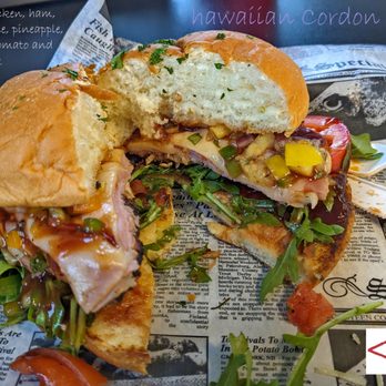 The FourNine - Hawaiian Cordon Bleu - Grilled Chix, swiss cheese, pineapple, tomato, arugula - American Near Me - Mount Zion, Illinois
