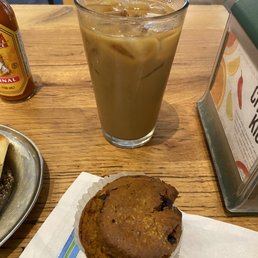 Pumpkin chocolate chip muffin and cold brew coffee