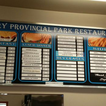 Pinery Provincial Park - Restaurant menu. I didn't eat here, so no comment on food. Prices seem reasonable - Parks Near Me - Grand Bend, Ontario Pinery Provincial Park - Restaurant menu. I didn't eat here, so no comment on food. Prices seem reasonable - Parks Near Me - Grand Bend, Ontario
