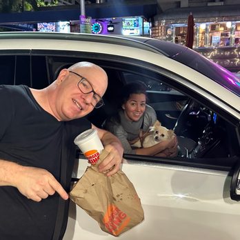 Burger King - My friend Susan came to say hi. Her dog was tempted by my quad stack cheeseburger. - Burgers Near Me - Miami Beach, Florida